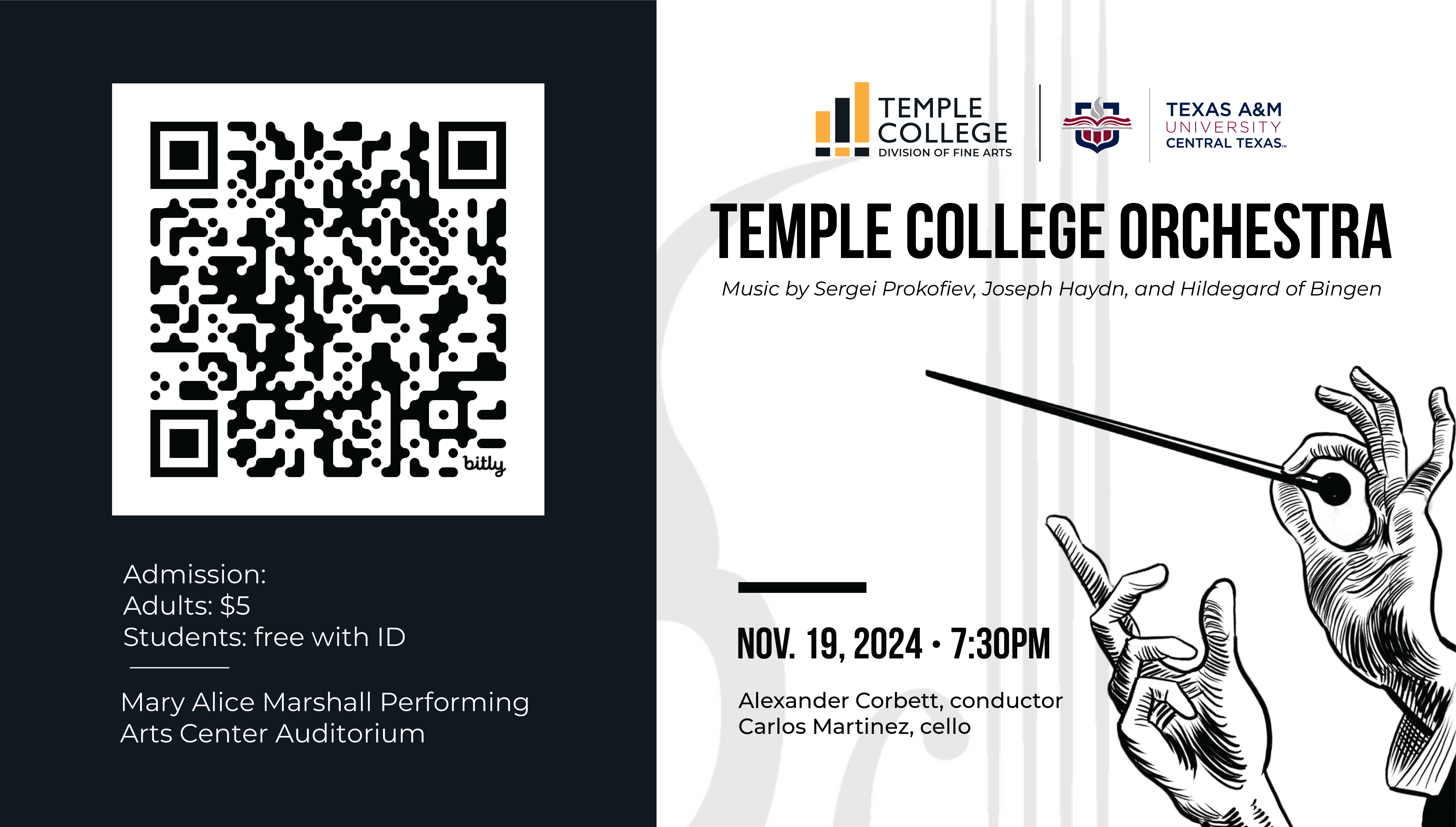 Temple College Orchestra flyer for performance on November 19th at 7:30 pm