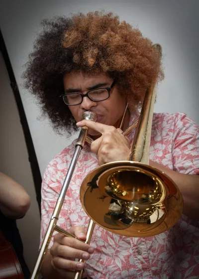 Student playing trombone
