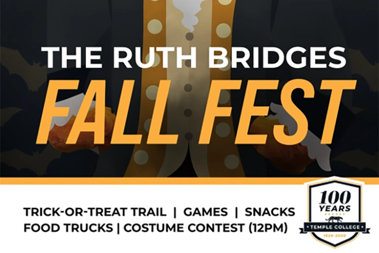 Ruth Bridges Fall Fest including Trick-or-treat trail, games, snacks, food trucks, and costume contest at noon.